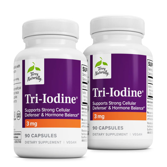 Terry Naturally Tri-Iodine bottle front showing three-iodine blend for broad tissue support