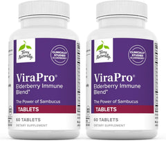 Terry Naturally ViraPro elderberry bottle highlighting immune-support ingredients for daily use.