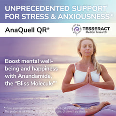 Tesseract AnaQuell QR bottle side view highlighting compact packaging for on-the-go stress management.