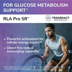 Tesseract RLA Pro SR bottle back label shows supplement facts for cellular energy support