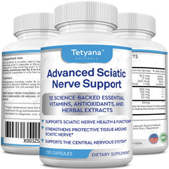 Tetyana Naturals Advanced Sciatic Support bottle for daily nerve comfort