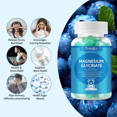 Close-up of Tewuky magnesium glycinate gummies blueberry flavor for daily supplement.
