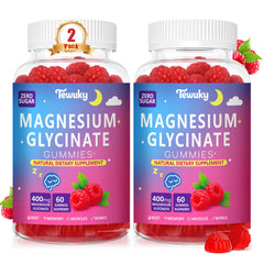 Tewuky magnesium glycinate gummies raspberry bottle highlights sugar-free vegan sleep support
