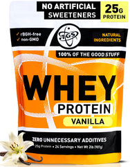 TGS Nutrition Vanilla Whey Protein bottle shows clean ingredients for daily fitness.