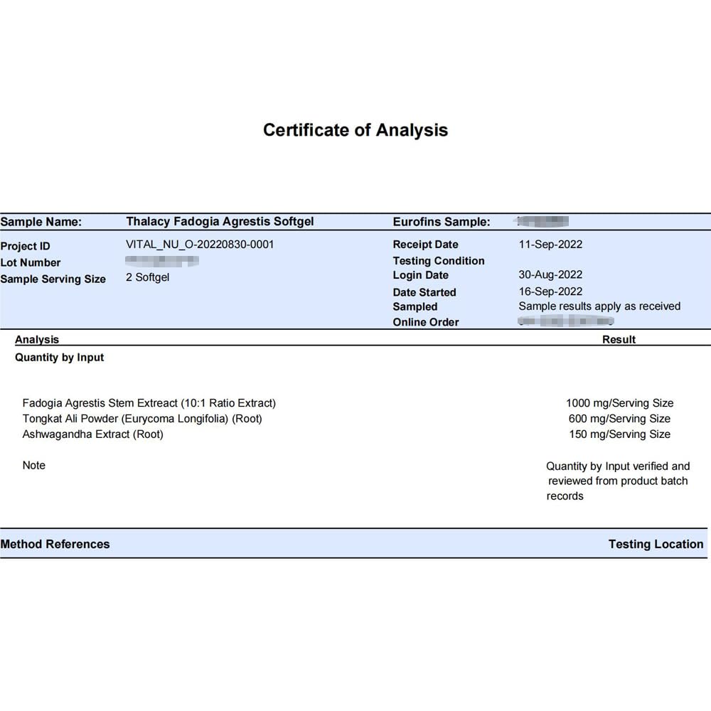 Thalacy fadogia-agrestis 10:1 extract label highlighting strength