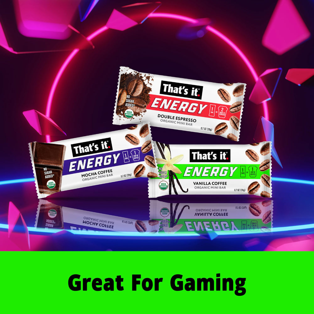 That's it Variety coffee energy bars closeup — three flavors for versatile snacking