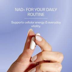 The Blue Formula NAD Caps capsules closeup showing easy, everyday use.