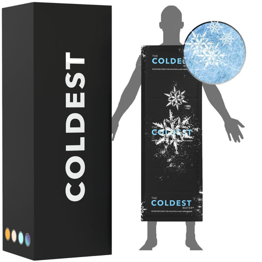 The Coldest Full-Body Ice Pack back view, 53x13 inches for comprehensive cooling.