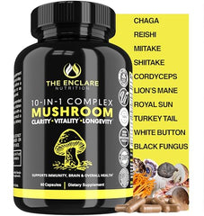 The Enclare Nutrition Mushroom 10in1 capsules offer convenient daily immune and energy support.