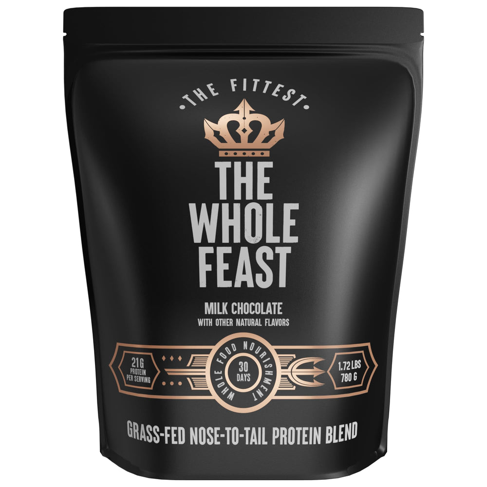 The Fittest Ever Whole Feast bottle pour for post-workout shakes