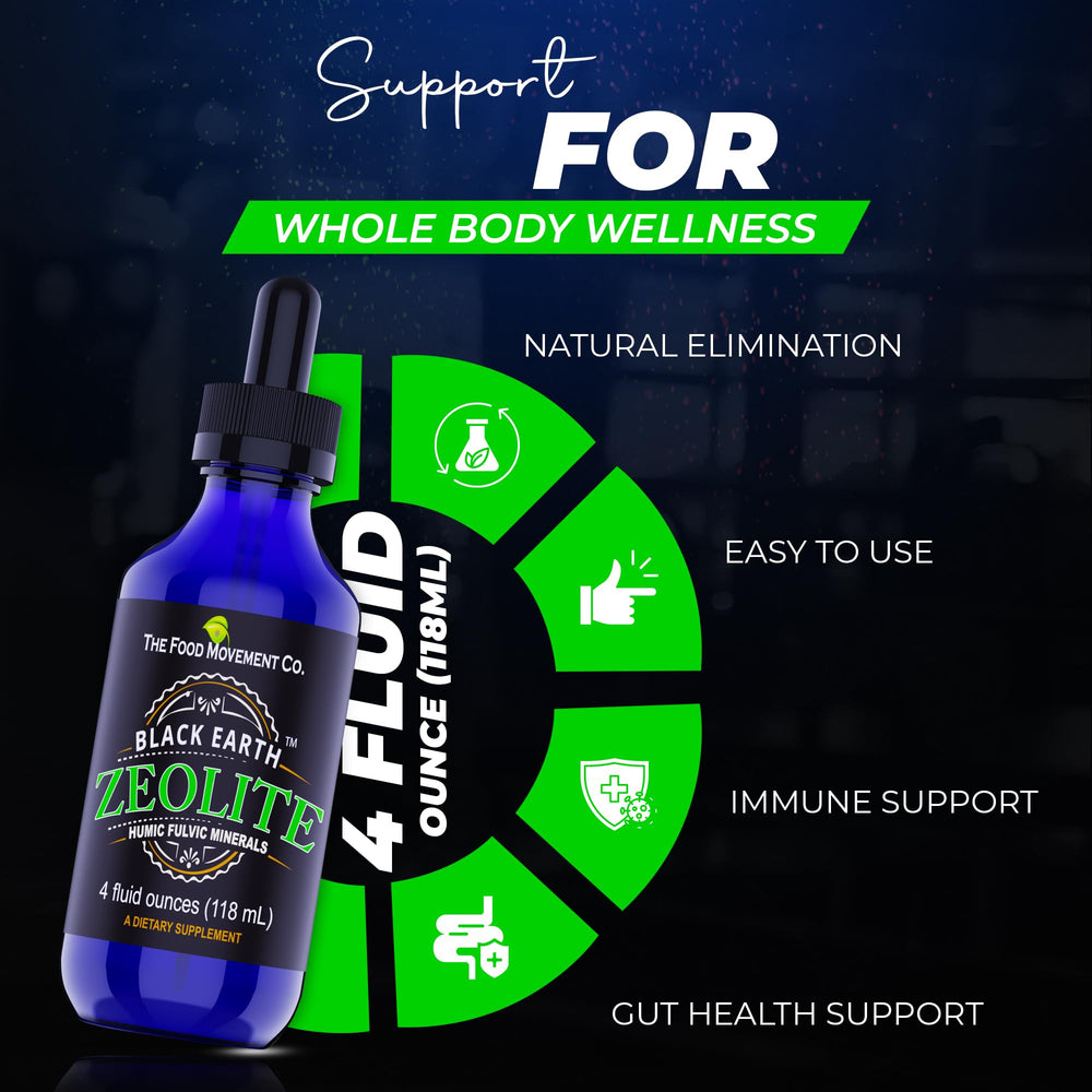THE FOOD MOVEMENT CO Zeolite with fulvic and humic acids highlights a mineral-rich blend.