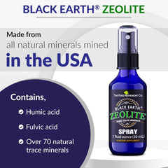 Black Earth Zeolite Humic Fulvic acids graphic emphasizes nutrient-rich minerals.