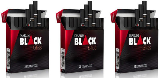 The Frugal Smoker Djarum Black Bliss Ruby front pack with cherry and clove aroma.