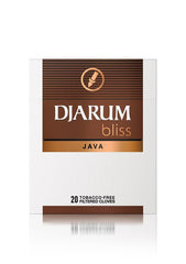 The Frugal Smoker Djarum Bliss Java Clove box-back emphasizes branding and product details.