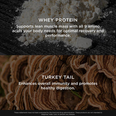 The Genius Brand protein powder shake glass shows a rich chocolate flavor for daily recovery.
