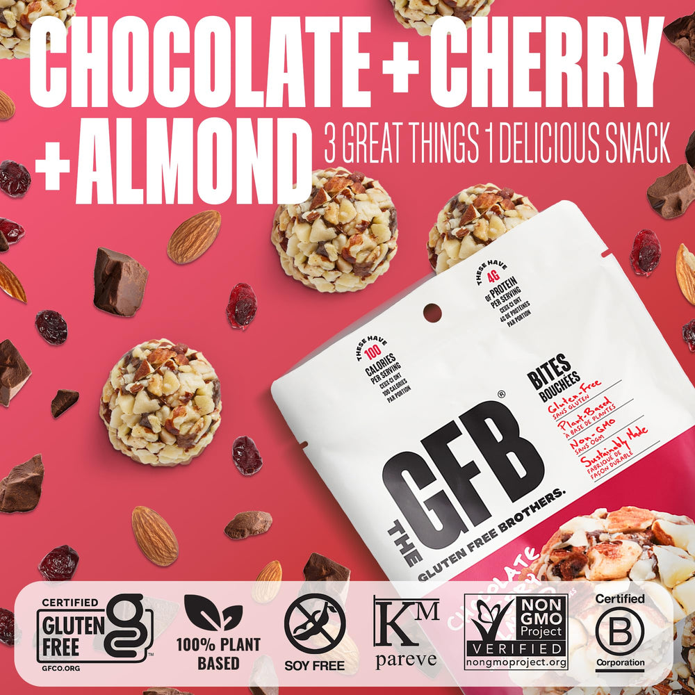 Toasted almond coating on The GFB bites for crunchy finish.