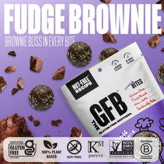 The GFB packaging highlights nut-free, gluten-free, vegan certifications.