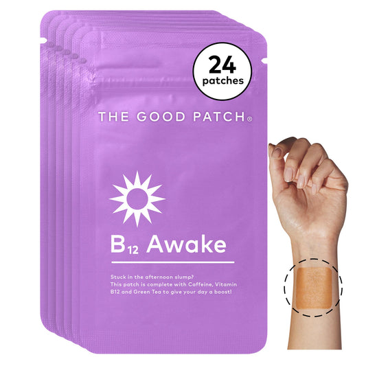 The Good Patch B12 Awake Patch on wrist provides discreet energy support.