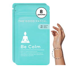 The Good Patch Be Calm patch on the wrist offering discreet relaxation.