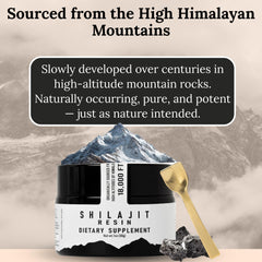 The Goodbye Company Shilajit Resin close-up reveals rich texture and mineral blend.