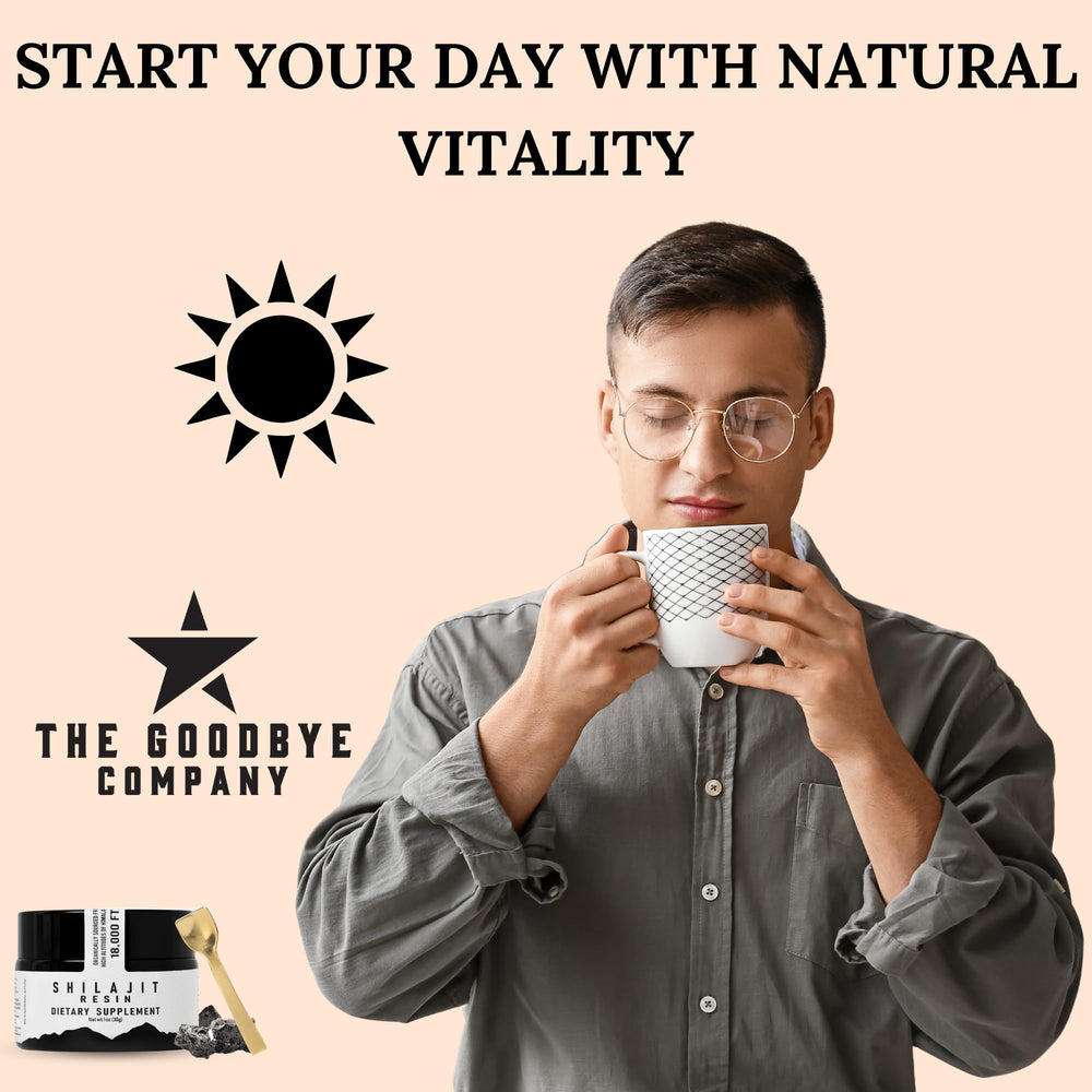 The Goodbye Company Shilajit Resin being stirred into a beverage shows mixability.