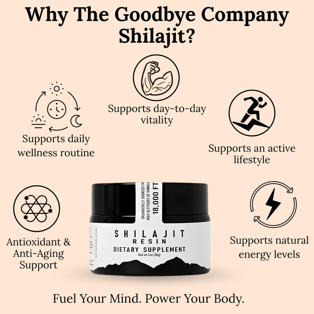 The Goodbye Company Shilajit Resin spoon-dip demonstrates easy pea-sized dosing.