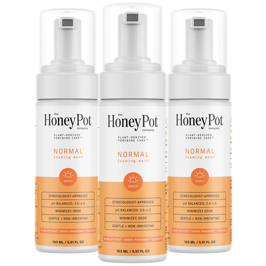 The Honey Pot Company feminine wash pump bottle for sensitive skin, gentle cleansing.
