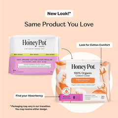 The Honey Pot non-herbal regular pads with wings core-absorbency highlights secure protection.