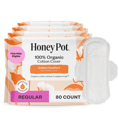 The Honey Pot non-herbal regular pads with wings cover for all-day protection.