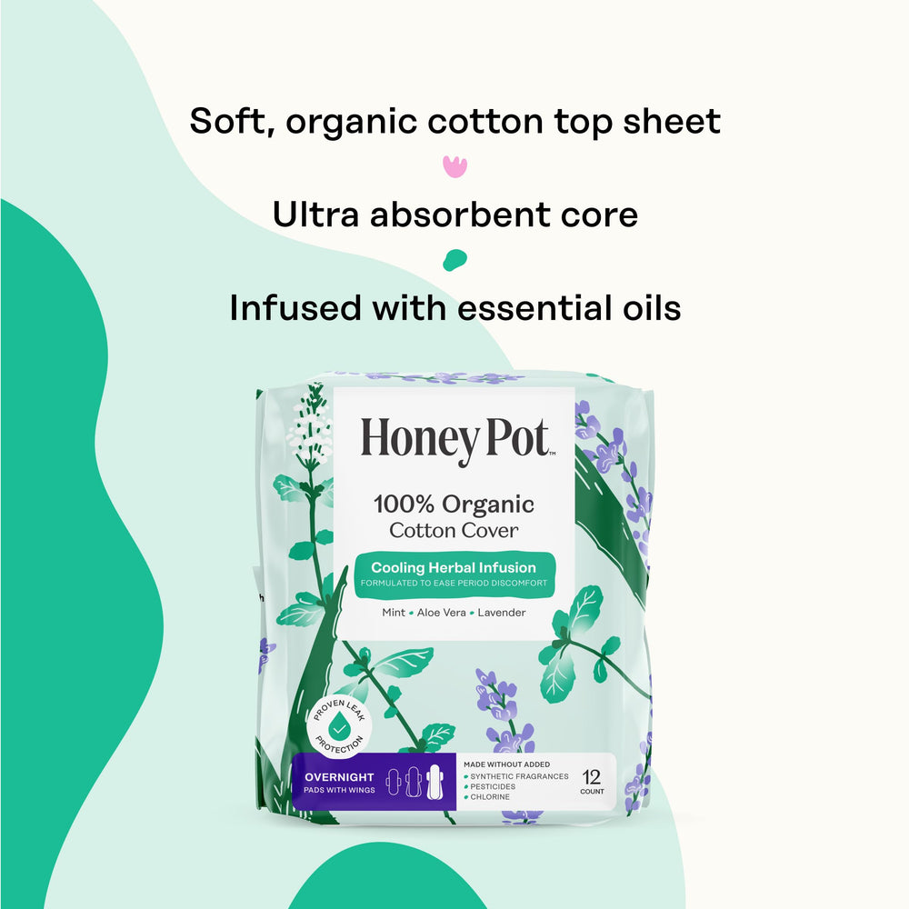 The Honey Pot overnight pad with wings viewed from the side for secure night-time fit.