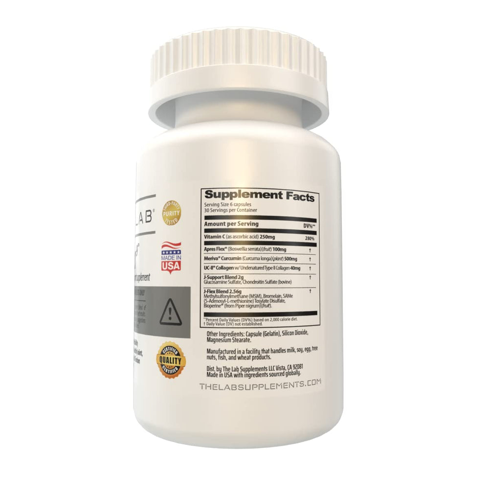 The Lab J-FLEX9 capsules close-up highlighting easy swallowing for joint health.