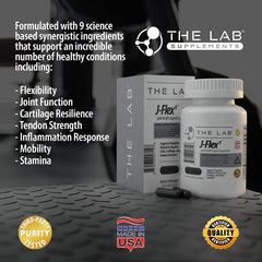 The Lab J-FLEX9 bottle labeled Made in USA signaling quality and standards.