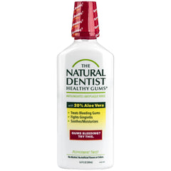 The Natural Dentist Healthy Gums Mouth Rinse Peppermint bottle pour for fresh breath and gum care