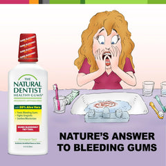 The Natural Dentist Healthy Gums Mouth Rinse Peppermint label close-up highlighting natural ingredients