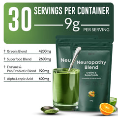 The Nerve Brand Neuropathy Superfood Blend bottle pour demonstrates a quick, smooth supplementation routine.