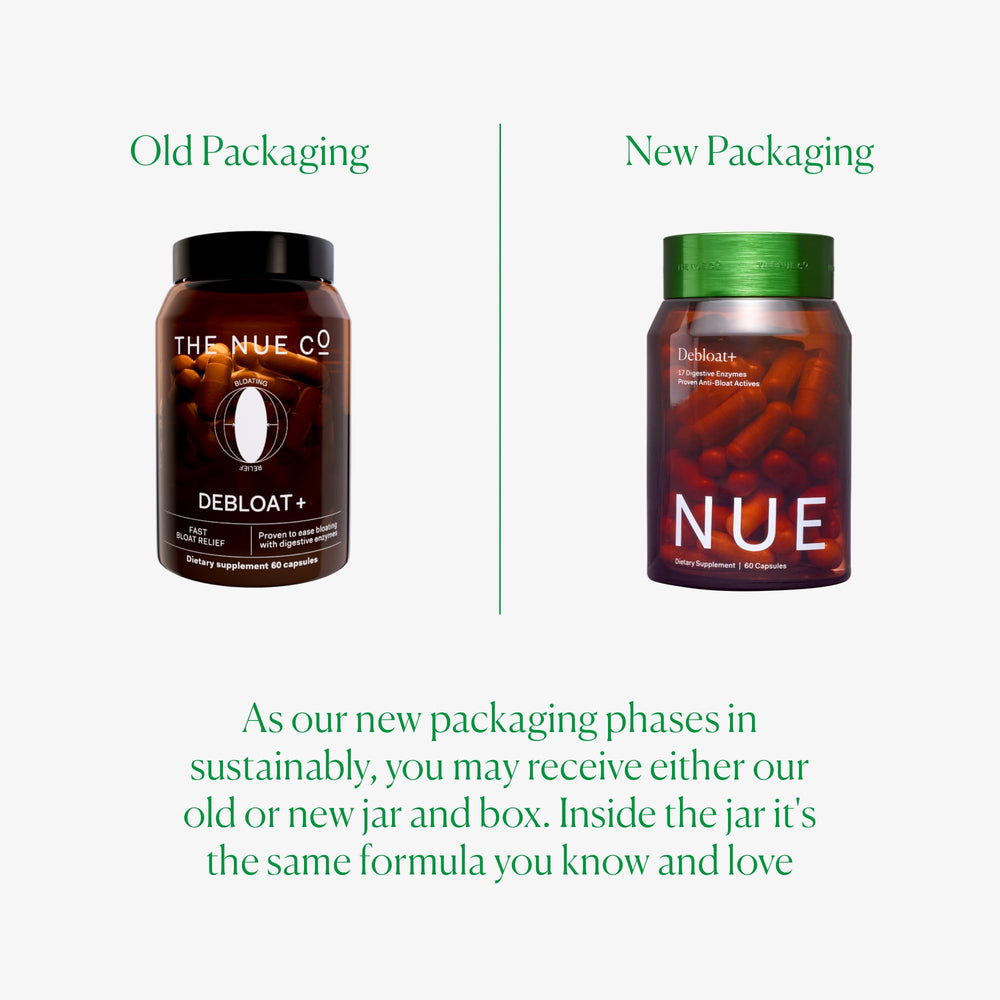 Debloat+ packaging highlighting plant-based gut health and safety