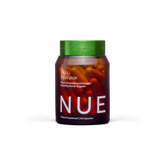 The Nue Co Skin Hydrator bottle close-up highlighting daily hydration and a refreshed complexion