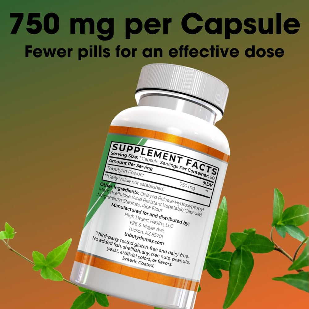 The Perfect Stool Tributyrin-Max ingredients panel highlights purity and third-party testing.