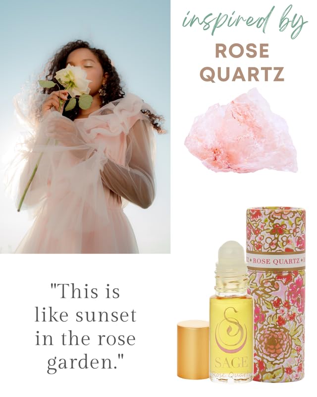 The Sage Lifestyle Rose Quartz Roll On with mini size in a clutch for on-the-go touch-ups.