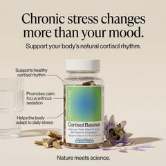 The Simple Fix Cortisol Balance capsules image showing steady energy support.