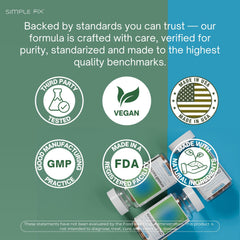 The Simple Fix Cortisol Balance label shows standardized ingredients for reliable potency.