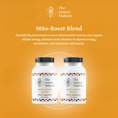 The Source Matters Mito-Boost ingredients graphic highlights key nutrients for cellular energy