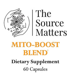 The Source Matters Mito-Boost packaging card communicates eco-friendly design and daily wellness support