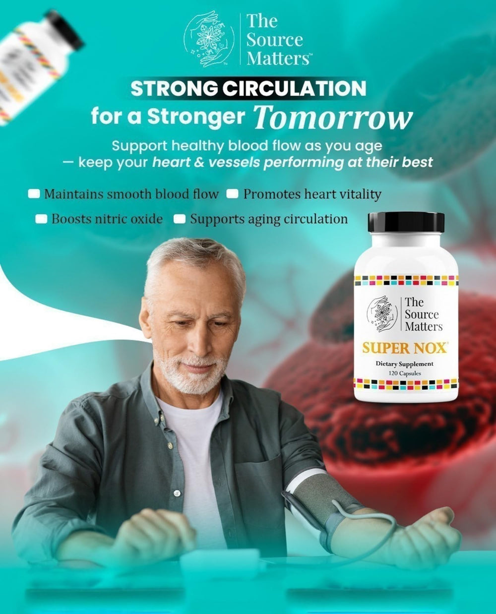 The Source Matters Super NOX ingredients list featuring L-Citrulline for nitric oxide support.