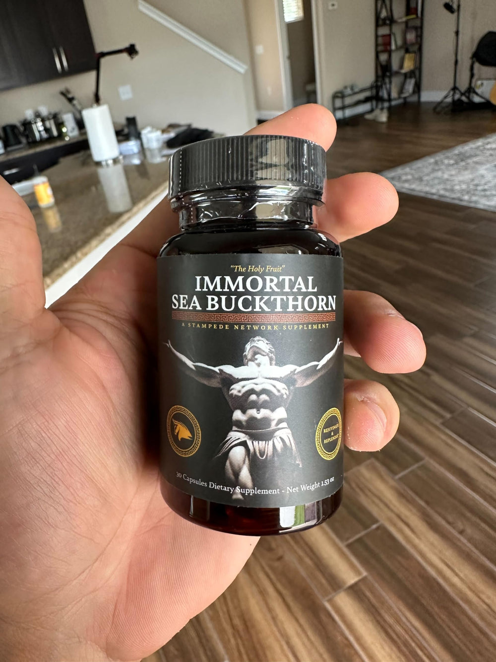 The Stampede Network Immortal Sea Buckthorn capsules show skin radiance potential.