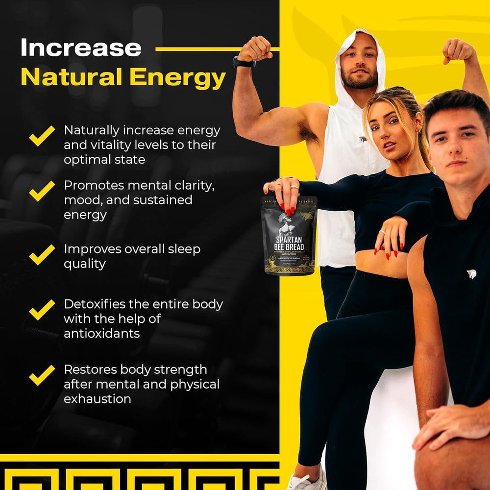 The Stampede Network Spartan Bee Bread Chewables jar offers convenient natural nutrition.
