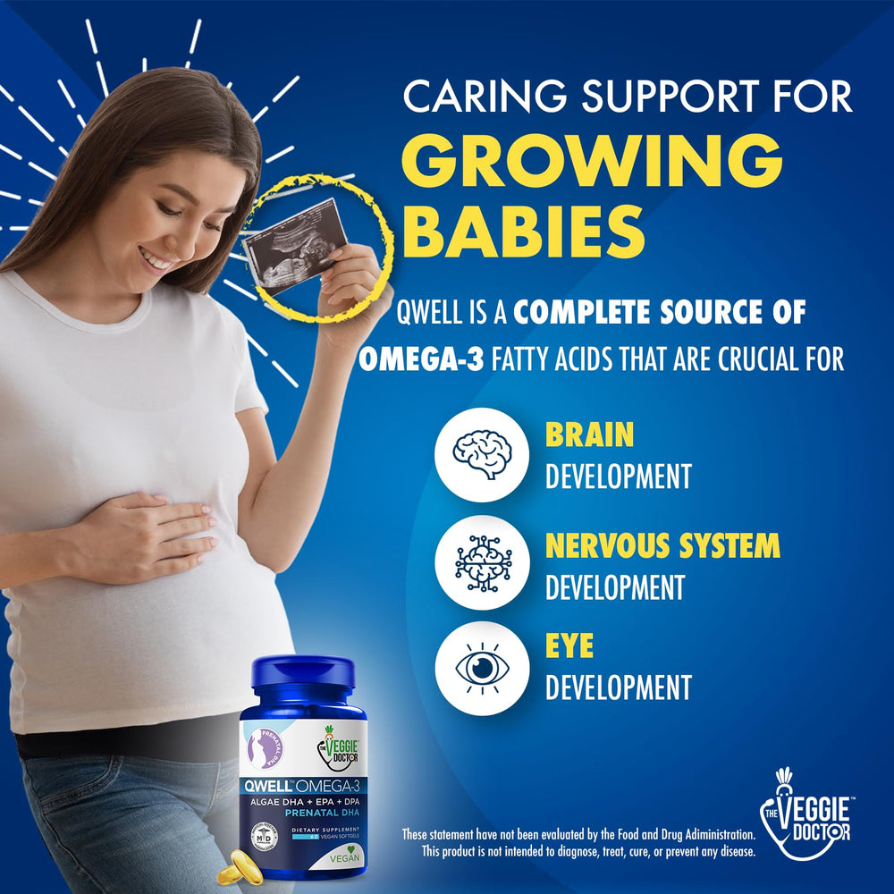 The Veggie Doctor vegan prenatal DHA label highlights carrageenan-free and gluten-free ingredients.