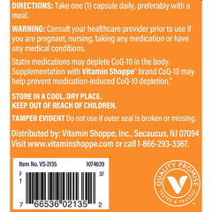 The Vitamin Shoppe CoQ-10 label with supplement facts and ingredients