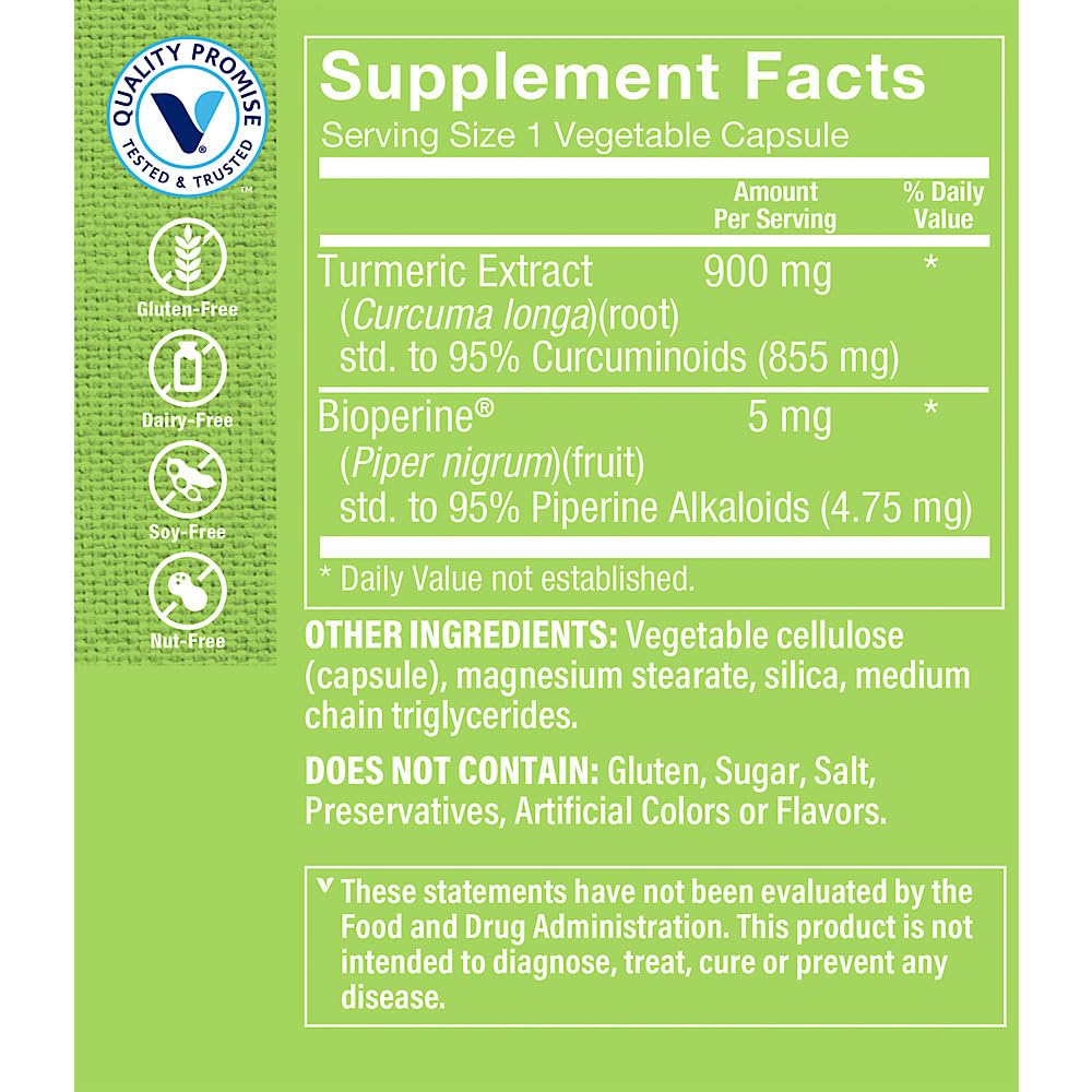 Close-up of The Vitamin Shoppe curcumin with Bioperine highlighting absorption boost