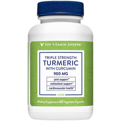 The Vitamin Shoppe Turmeric Curcumin 900mg bottle close-up for daily joint comfort support.